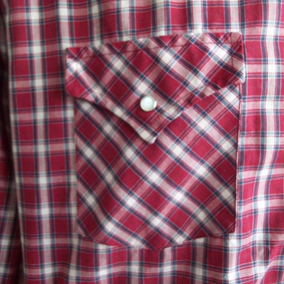 Vintage PLAINS Rockabilly Plaid Pearl Snap Long Sleeve Western Cowboy Shirt Sz L - Picture 5 of 8
